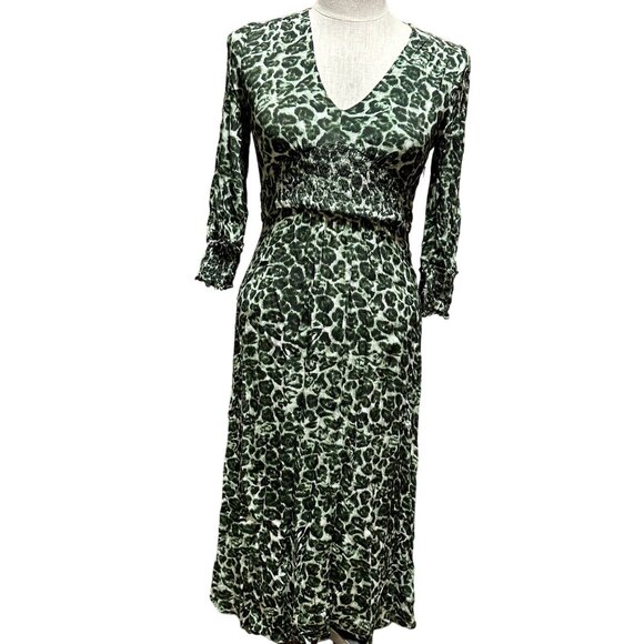 Whistles Smocked Midi Leopard Print Dress - Picture 2 of 8
